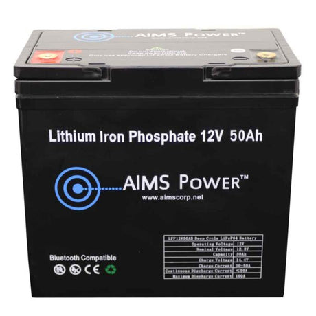 AIMS Power Lithium Battery 12V 50Ah LiFePO4 Lithium Iron Phosphate with Bluetooth Monitoring