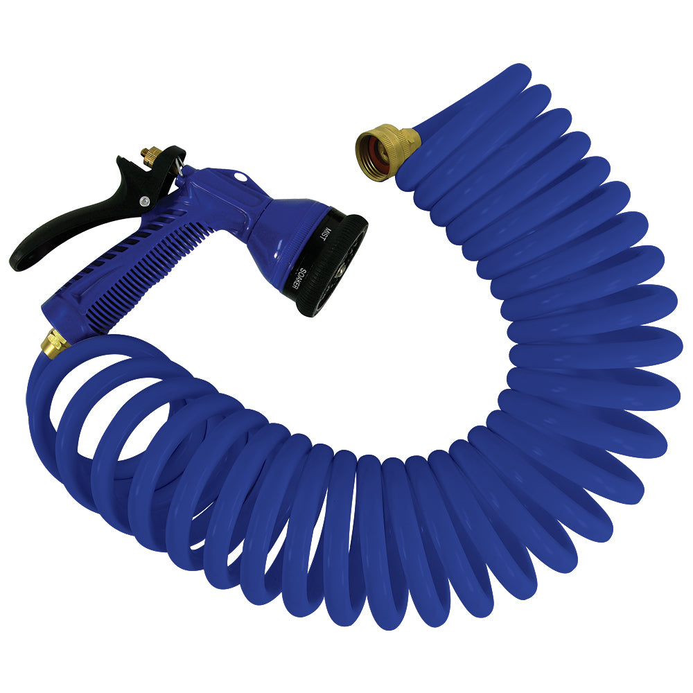 Whitecap 25' Blue Coiled Hose w/Adjustable Nozzle - P-0441B