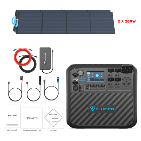 Bluetti AC200MAX + Optional B300 Batteries + Solar Panels Complete Solar Generator Kit - BP-AC200Max+PV200[2]+RS-30102 - Avanquil