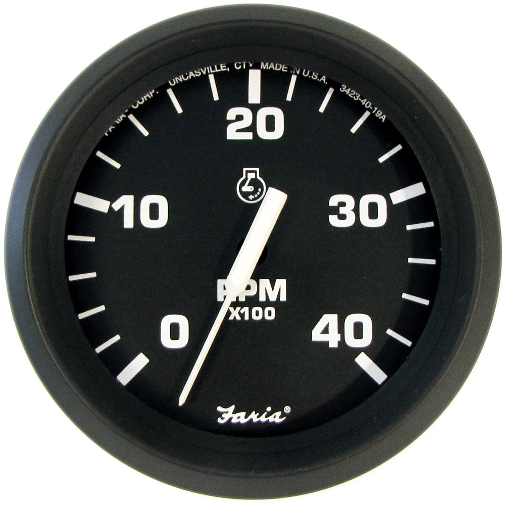 Faria 4&quot; Tachometer Euro Style Black w/White Letters 4000RPM Diesel Mechanical Take Off &amp; Variable Ratio Alt. - TD9122