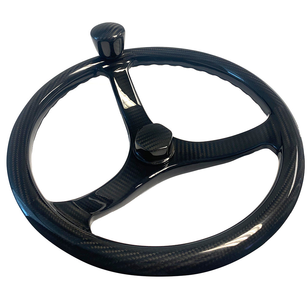Schmitt Marine Carbon Fiber Primus Steering Wheel w/Santoprene Finger Grip - 13.5" Diameter - 3/4" Tapered Shaft w/Carbon Fiber Nut - 7461321FG-CFN