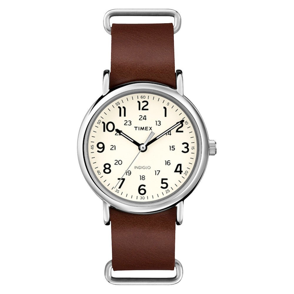Timex Weekender 40 Slip Thru Leather Strap Watch - Brown - T2P495