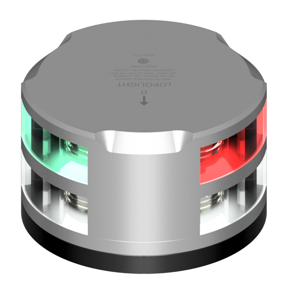 Lopolight Tri-Color Anchor Light - 1NM - Silver Housing w/FB Base - 101-009-FB