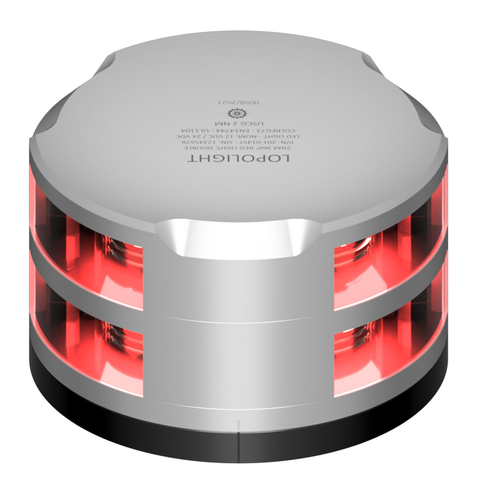 Lopolight 360-Degree Double Stacked Red Nav Light - 2NM - Silver Housing w/FB Base - 201-014ST-FB
