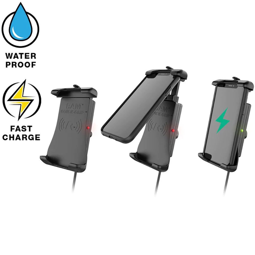 RAM Mount Quick-Grip™ 15W Waterproof Wireless Charging Holder w/Charger - RAM-HOL-UN14WB-V7M-1