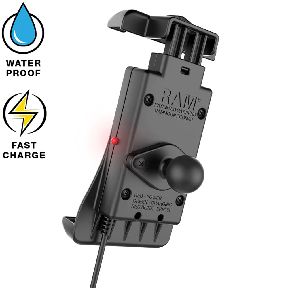 RAM Mount Quick-Grip™ 15W Waterproof Wireless Charging Holder w/Charger - RAM-HOL-UN14WB-V7M-1