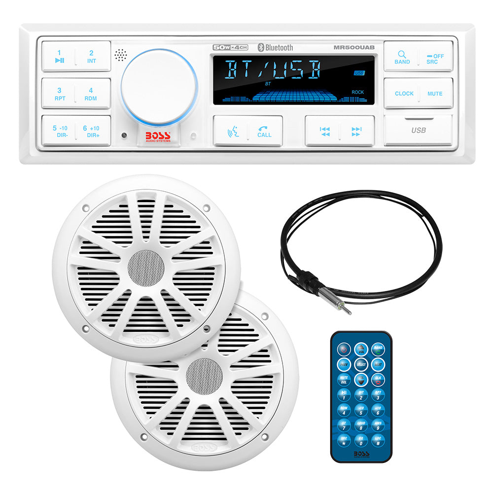 Boss Audio MCK500WB.6 Kit w/MR500UAB, 2 MR6W Speakers, MRANT10 Antenna, & White Remote