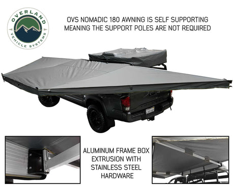 Overland Vehicle Systems Nomadic Awning 180 - Dark Gray Cover With Black Cover Universal