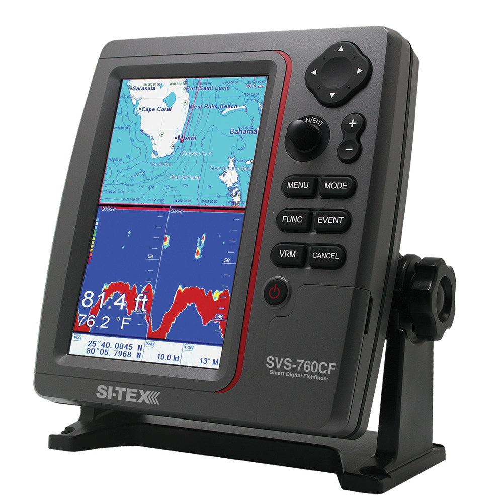 SI-TEX GPS Dual Frequency 600W Sonar System - 7” Color LCD w/Internal & External GPS Antenna & C-MAP 4D Card - SVS-760CF+