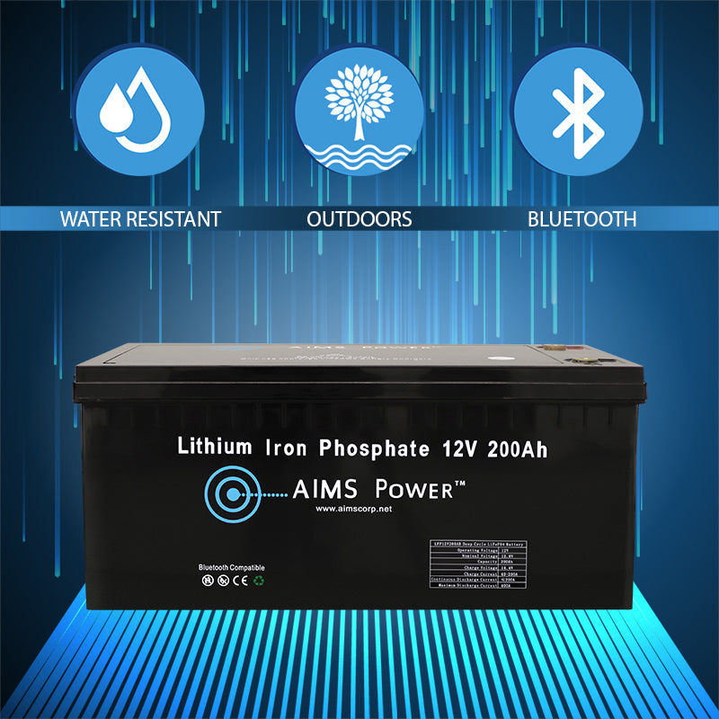 AIMS Power Lithium Battery 12V 200Ah LiFePO4 Lithium Iron Phosphate with Bluetooth Monitoring - LFP12V200B