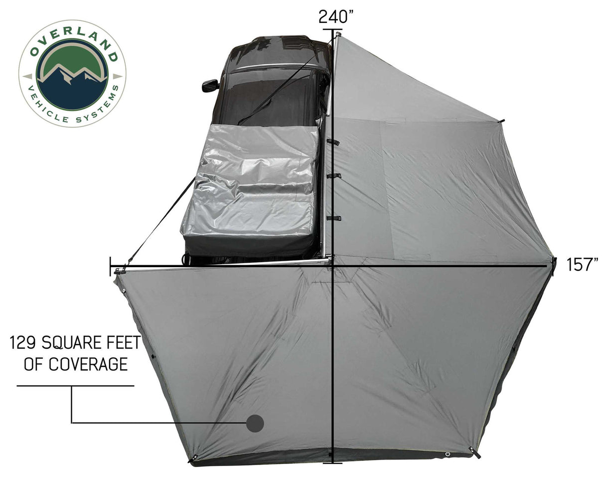 Overland Vehicle Systems Nomadic Awning 270 Passenger Side - Dark Gray Cover With Black Cover Universal