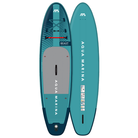 Aqua Marina 10’6″ Beast (Aqua Splash) - Advanced All-around iSUP, 3.2m/15cm, with carbon/fiberglass hybrid PASTEL paddle and coil leash