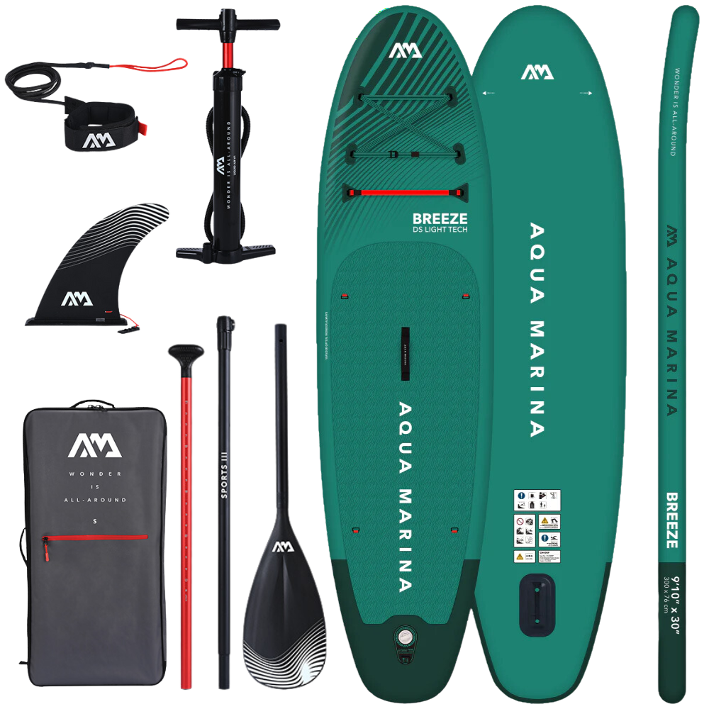 Aqua Marina 9’10” Breeze (Silver Tree) - All-around iSUP, 3m/12cm, with aluminum SPORTS III paddle and safety leash