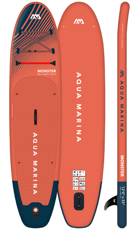 Aqua Marina 12’0″ Monster (Sky Glider) - All-around iSUP, 3.66m/15cm, with aluminum SPORTS III paddle and safety leash
