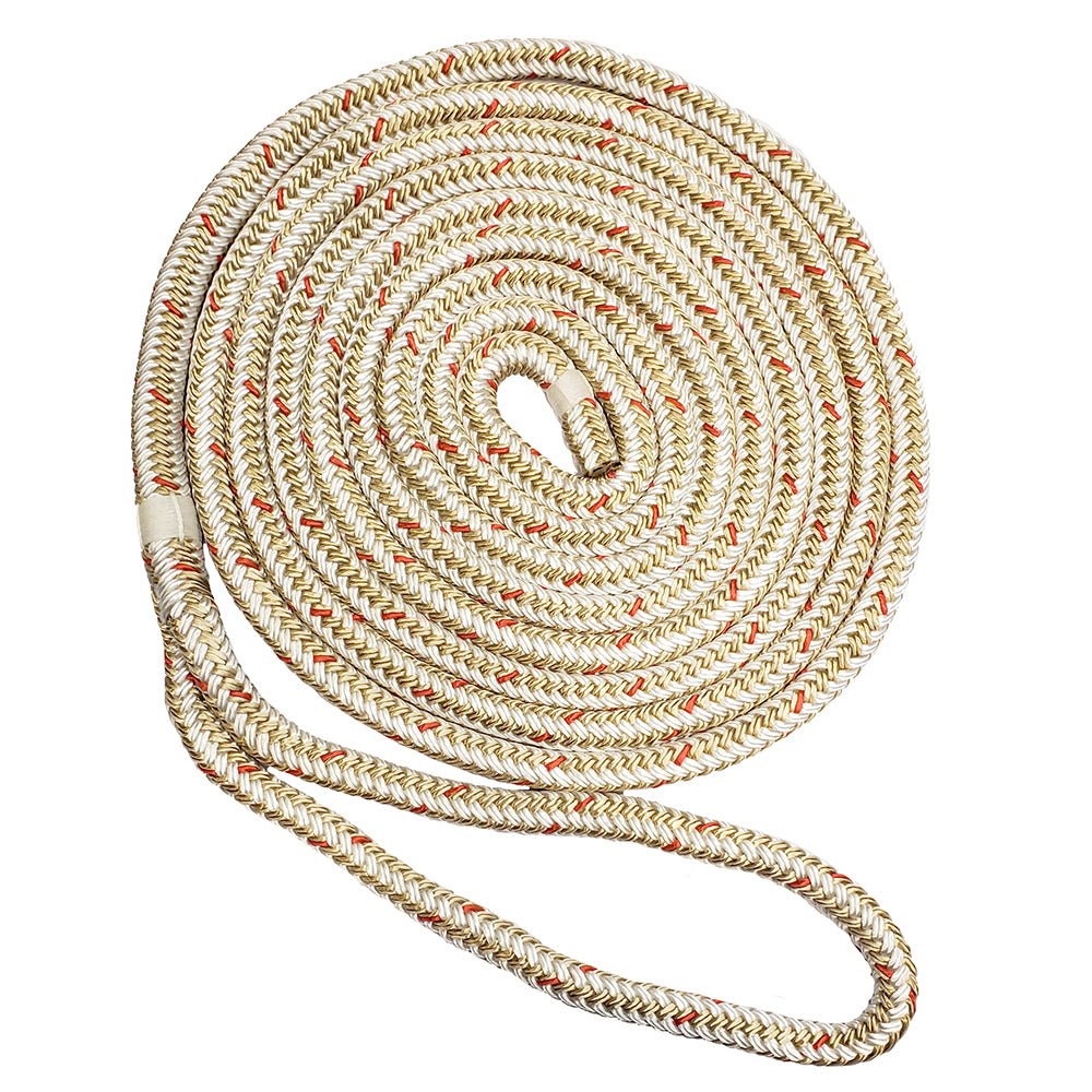 New England Ropes 5/8" x 50' Nylon Double Braid Dock Line - White/Gold w/Tracer - C5059-20-00050