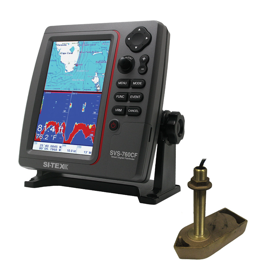 SI-TEX SVS-760CF Dual Frequency Chartplotter/Sounder w/ Navionics+ Flexible Coverage & 307/50/200T 8P Transducer - SVS-760CFTH1