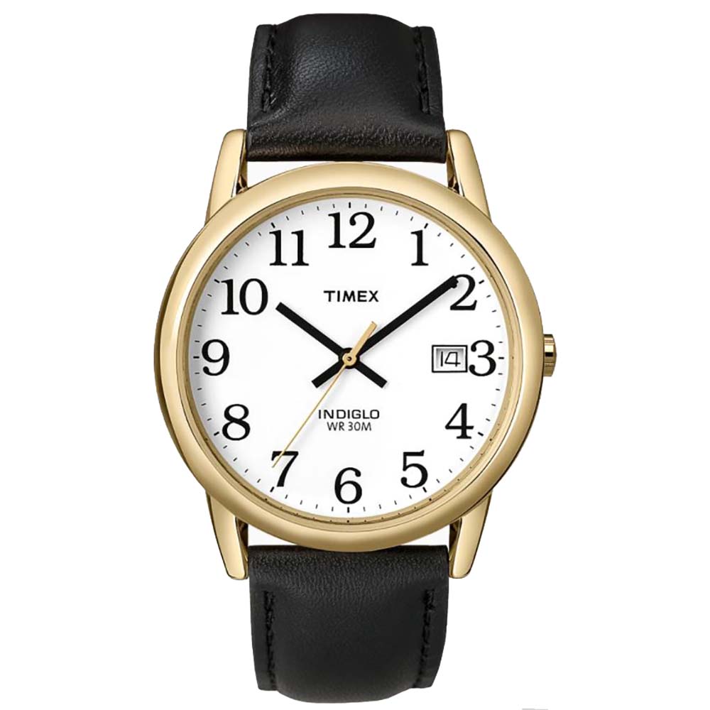 Timex Easy Reader 35mm Watch - Black Leather Strap/Gold Tone Case - T2H291
