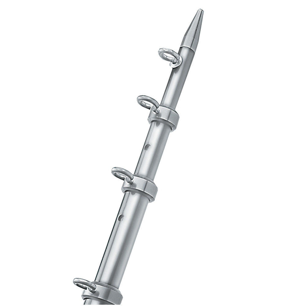 TACO 8' Center Rigger Pole - Silver w/Silver Rings & Tip - 1-1/8" Butt End Diameter - OC-0422VEL8