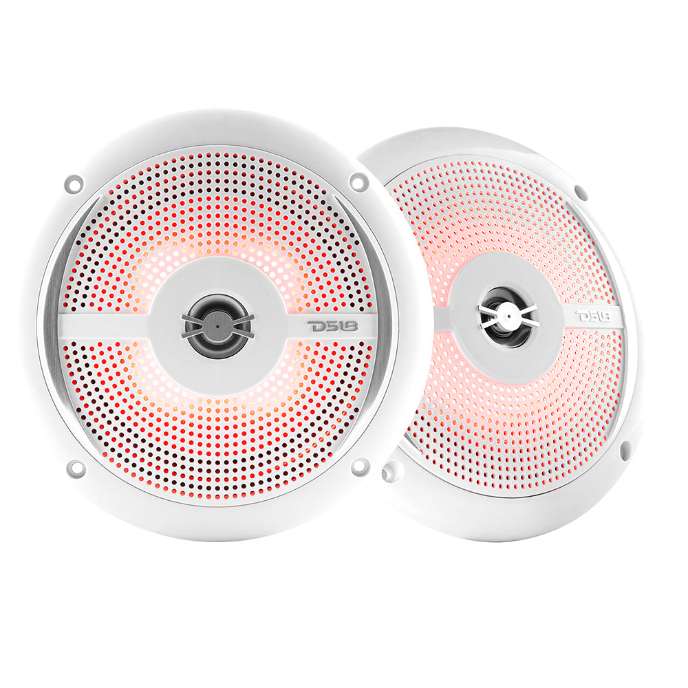 DS18 HYDRO 6.5" 2-Way Marine Slim Speakers w/RGB LED Lighting 100W - White - NXL-6SL/WH
