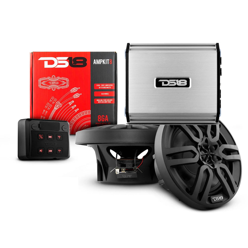 DS18 Golf Cart Package w/4" Black Speakers, Amplifier, Amp Kit & Bluetooth Remote - 4GOLFCART-BLACK