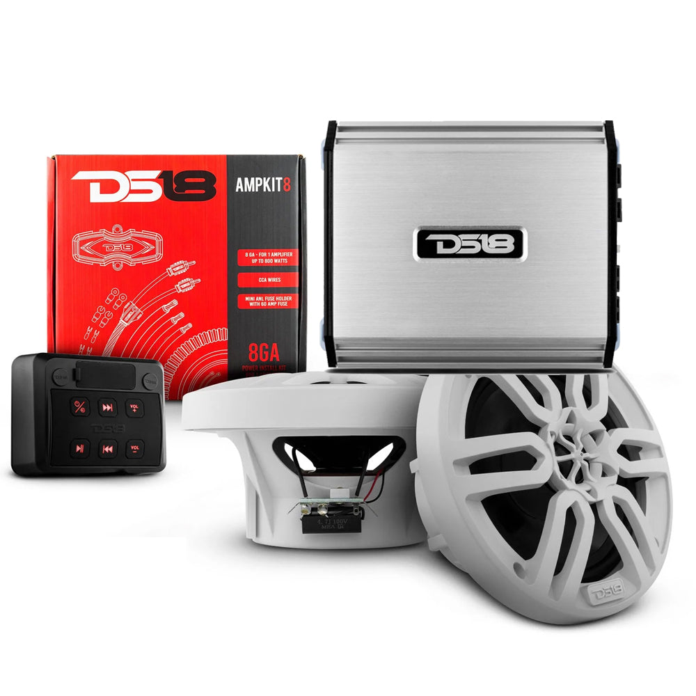 DS18 Golf Cart Package w/4" White Speakers, Amplifier, Amp Kit & Bluetooth Remote - 4GOLFCART-WHITE