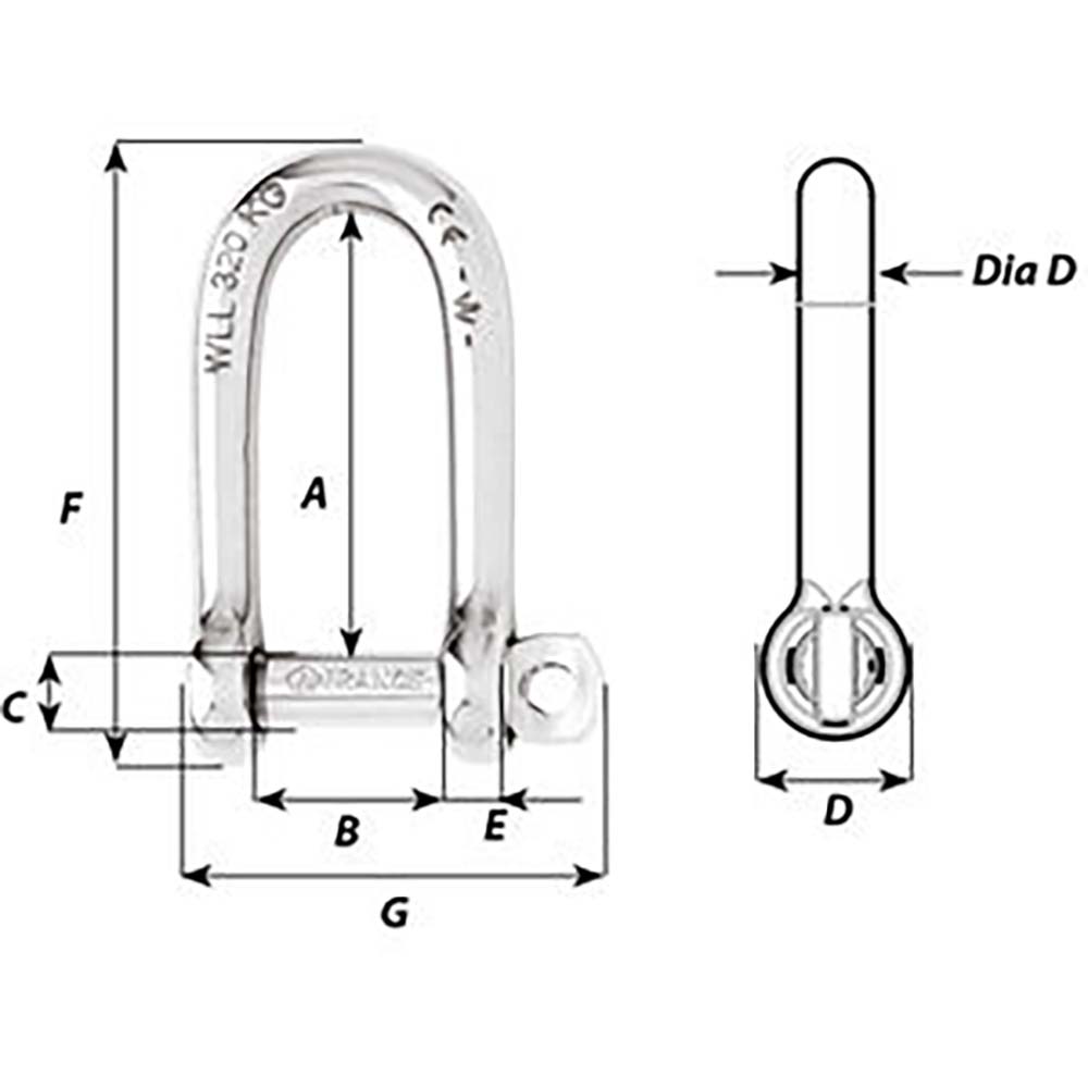 Wichard Self-Locking Long D Shackle - Diameter 8mm - 5/16" - 1214