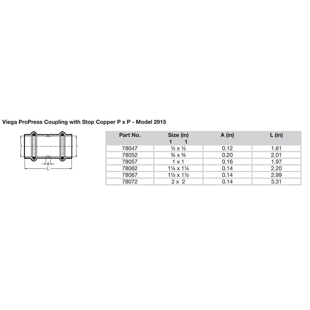 ProPress 1-1/2" Copper Coupling w/Stop - Double Press Connection - Smart Connect Technology - 78067