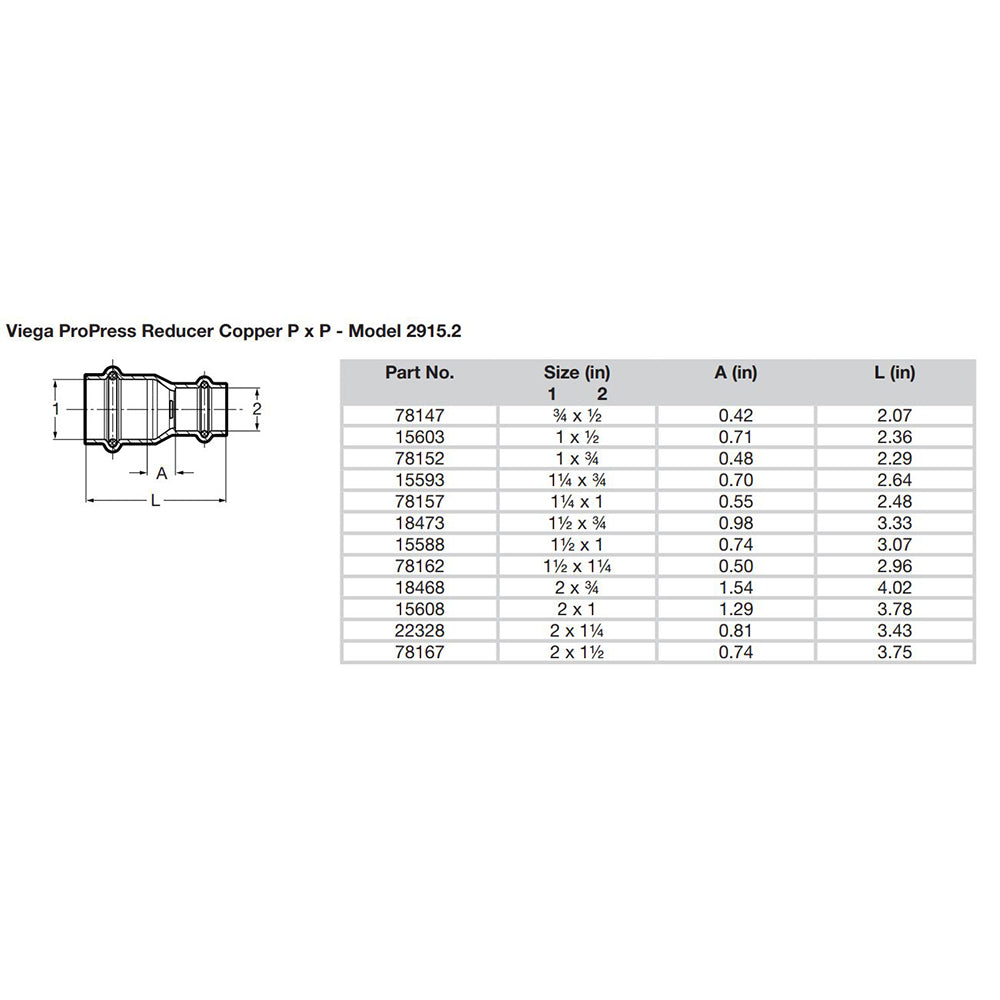 Viega ProPress 2" x 1-1/2" Copper Reducer - Double Press Connection - Smart Connect Technology - 78167