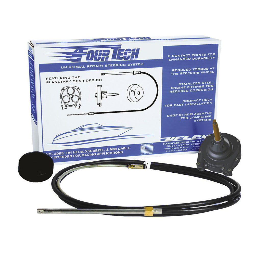 Uflex Fourtech 15' Black Mach Rotary Steering System w/Helm, Bezel & Cable - FOURTECHBLK15