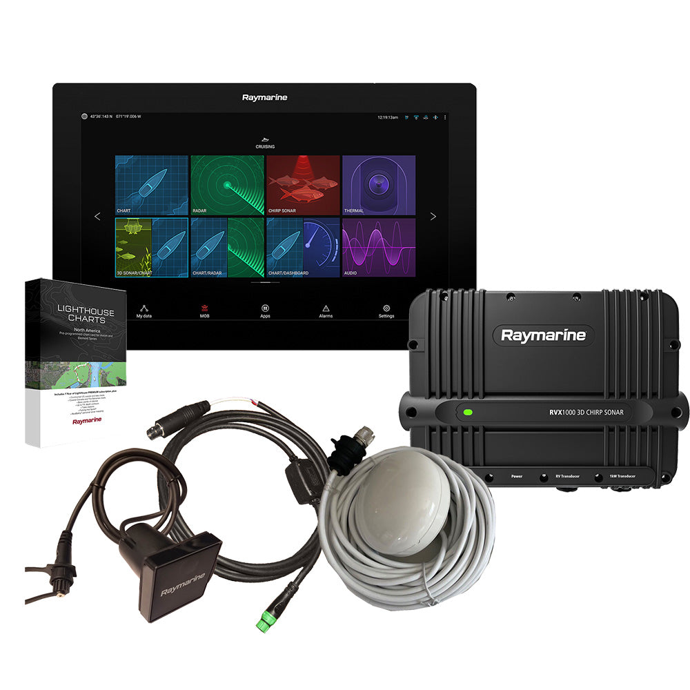 Raymarine Axiom XL 16 & RVX1000 Bundle Pack w/GA200 GPS Antenna, RCR-SD Card Reader, External Alarm Module, Alarm/Video Input Cable & LightHouse Charts North America Chart Card - T70589