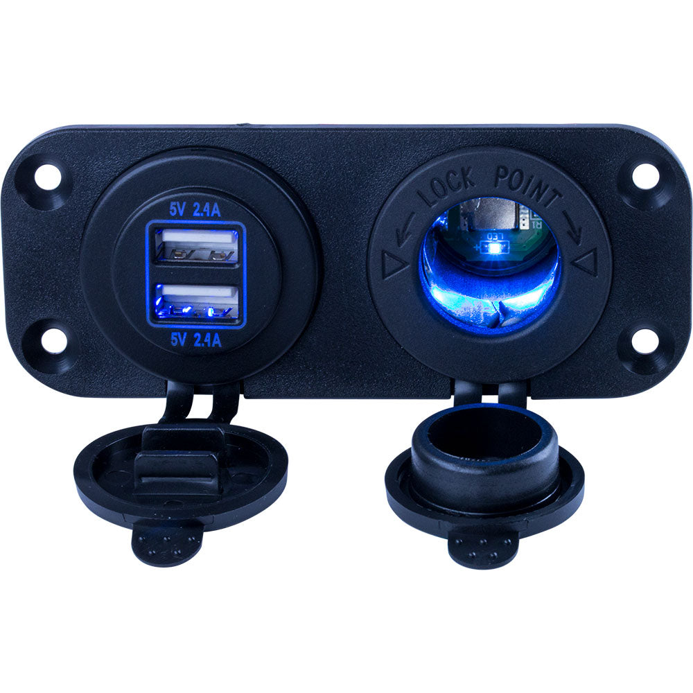 Sea-Dog Double USB & Power Socket Panel - 426505-1