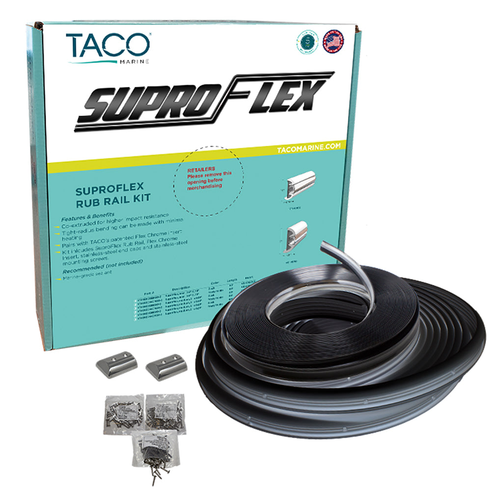 TACO SuproFlex Rub Rail Kit - Black w/Flex Chrome Insert - 2"H x 1.2"W x 60'L - V11-9990BBK60-2