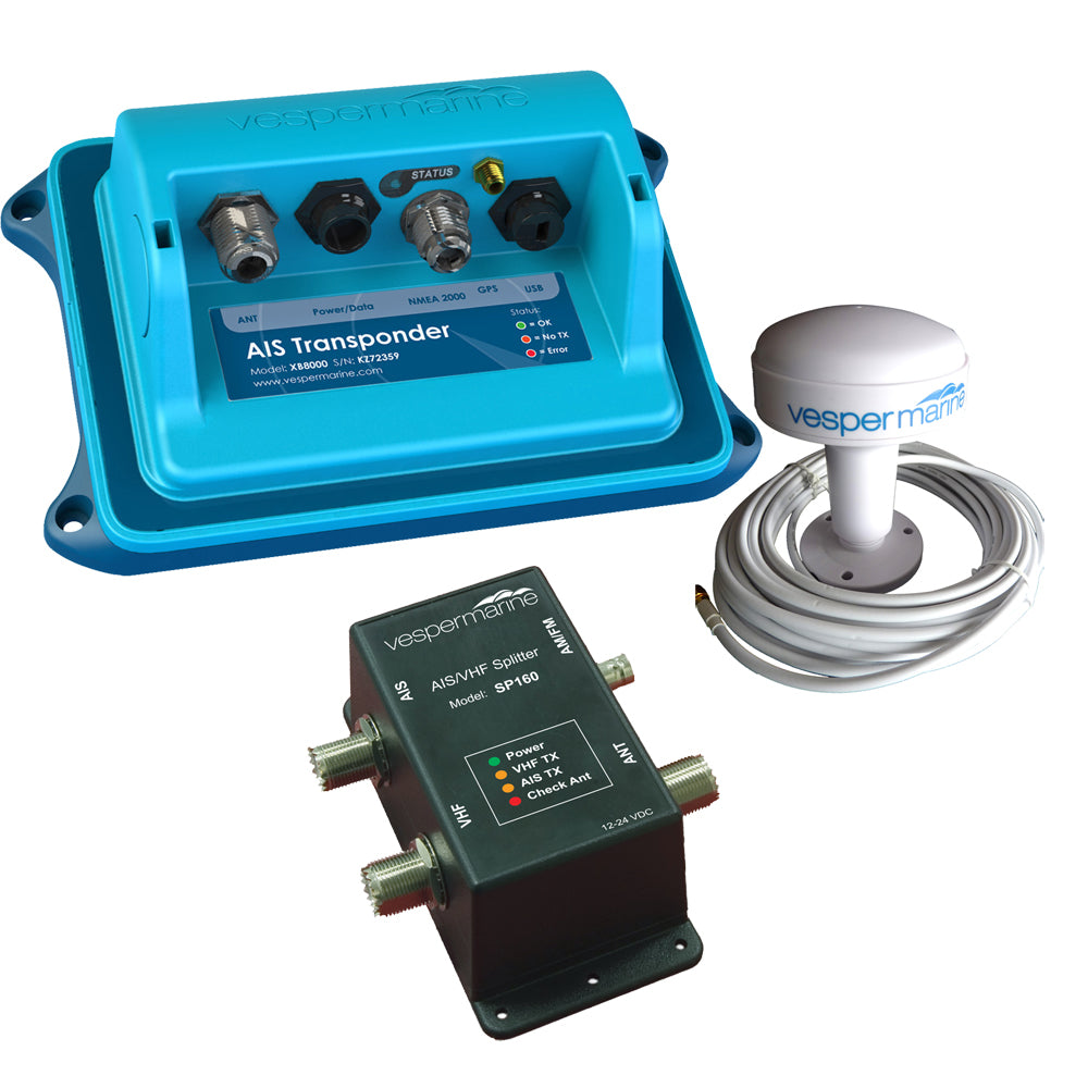 Vesper XB-8000 Class B AIS SP160 Bundle - SP-160 Amplified Splitter, External Alarm &amp; Stainless Cancel Switch Included - XB8000B1