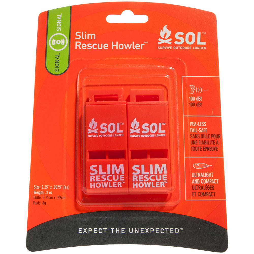 S.O.L. Survive Outdoors Longer Rescue Howler Whistle - 2 Pack - 0140-0010