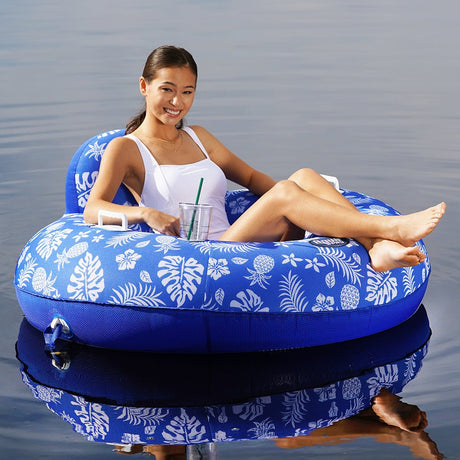 Aqua Leisure Supreme Lake Tube Hibiscus Pineapple Royal Blue w/Docking Attachment - APL20458 - CW87375 - Avanquil