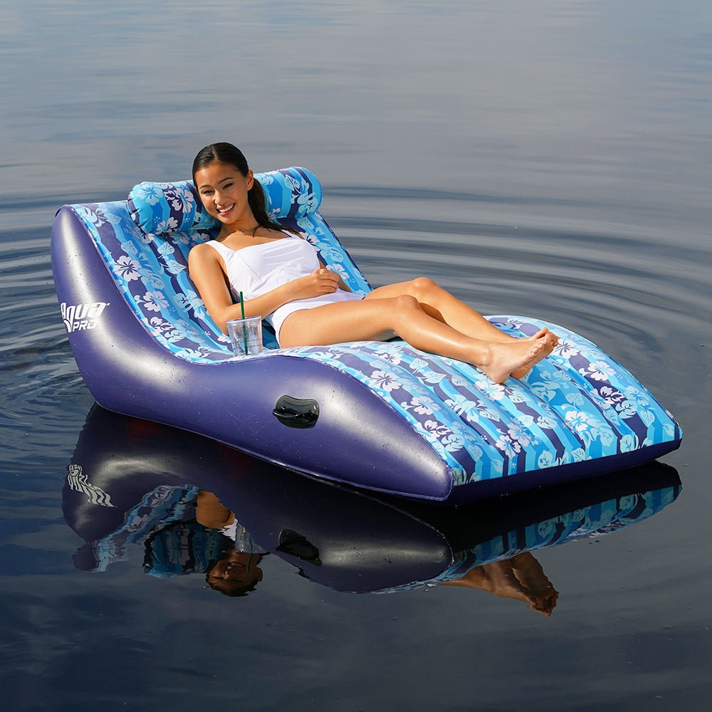 Aqua Leisure Ultra Cushioned Comfort Lounge Hawaiian Wave Print w/Adjustable Pillow - APL17014S2 - CW87380 - Avanquil