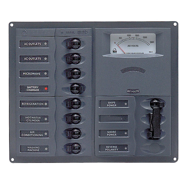 BEP AC Circuit Breaker Panel w/Analog Meters, 8SP 2DP AC120V Stainless Steel Vertical - 900-AC2H-AM-110 - CW59021 - Avanquil