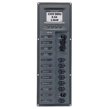 BEP AC Circuit Breaker Panel w/Digital Meters, 8SP 2DP AC230V ACSM Stainless Steel Vertical - 900-AC2V-ACSM - CW59028 - Avanquil