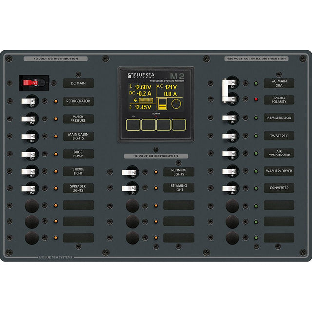Blue Sea 8413 - Metal AC/DC Panel w/M2 Vessel Systems Monitor & 22 Circuit Breakers (15A) - CW94844 - Avanquil