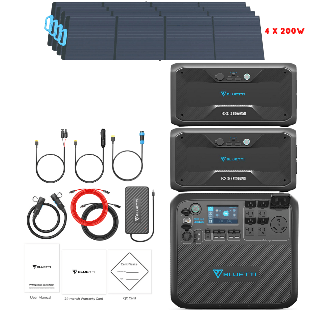 Bluetti AC200MAX + Optional B300 Batteries + Solar Panels Complete Solar Generator Kit - BP-AC200Max+B300[2]+PV200[4]+RS-30102 - Avanquil