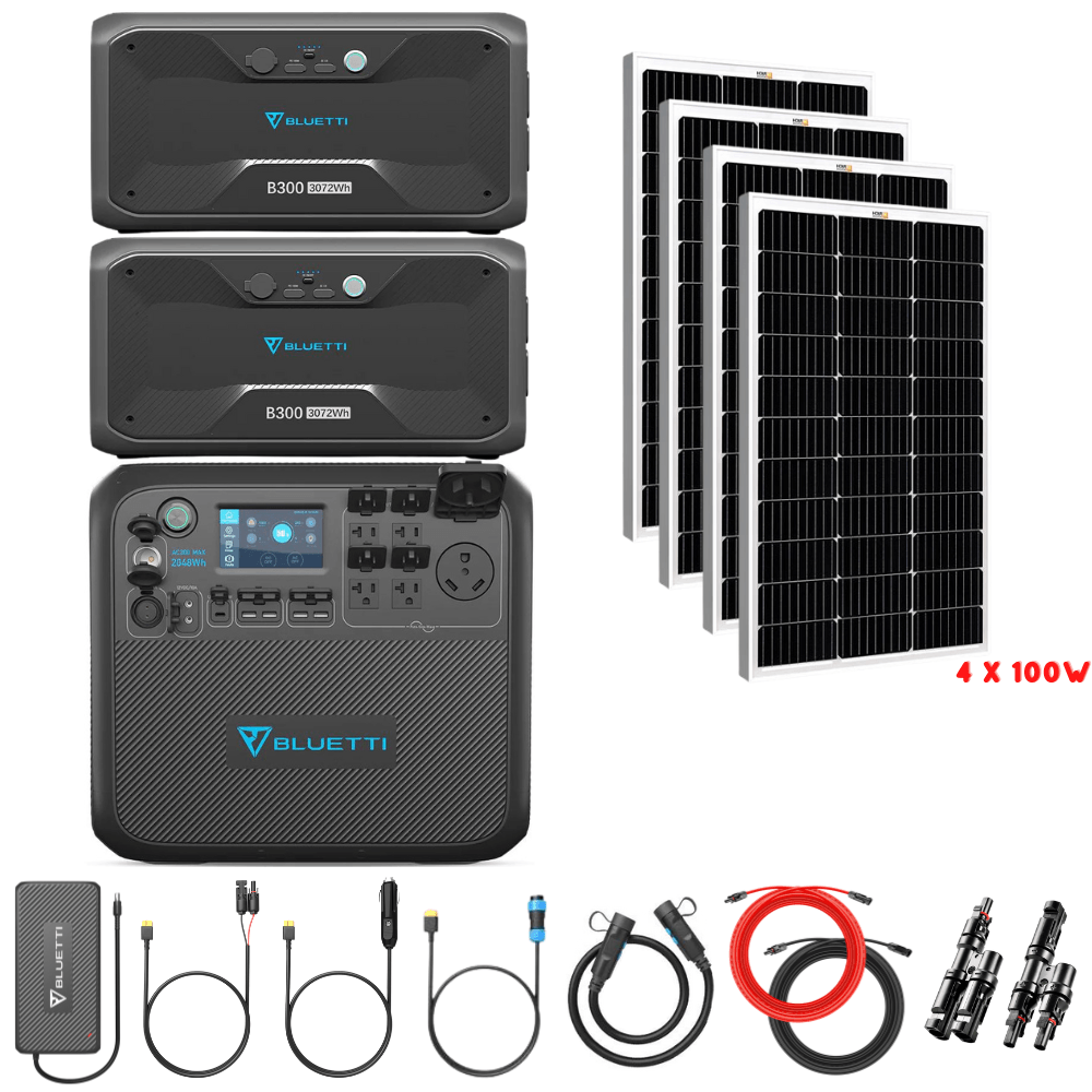 Bluetti AC200MAX + Optional B300 Batteries + Solar Panels Complete Solar Generator Kit - BP-AC200Max+B300[2]+RS-M100[4]+RS-30102-T2 - Avanquil