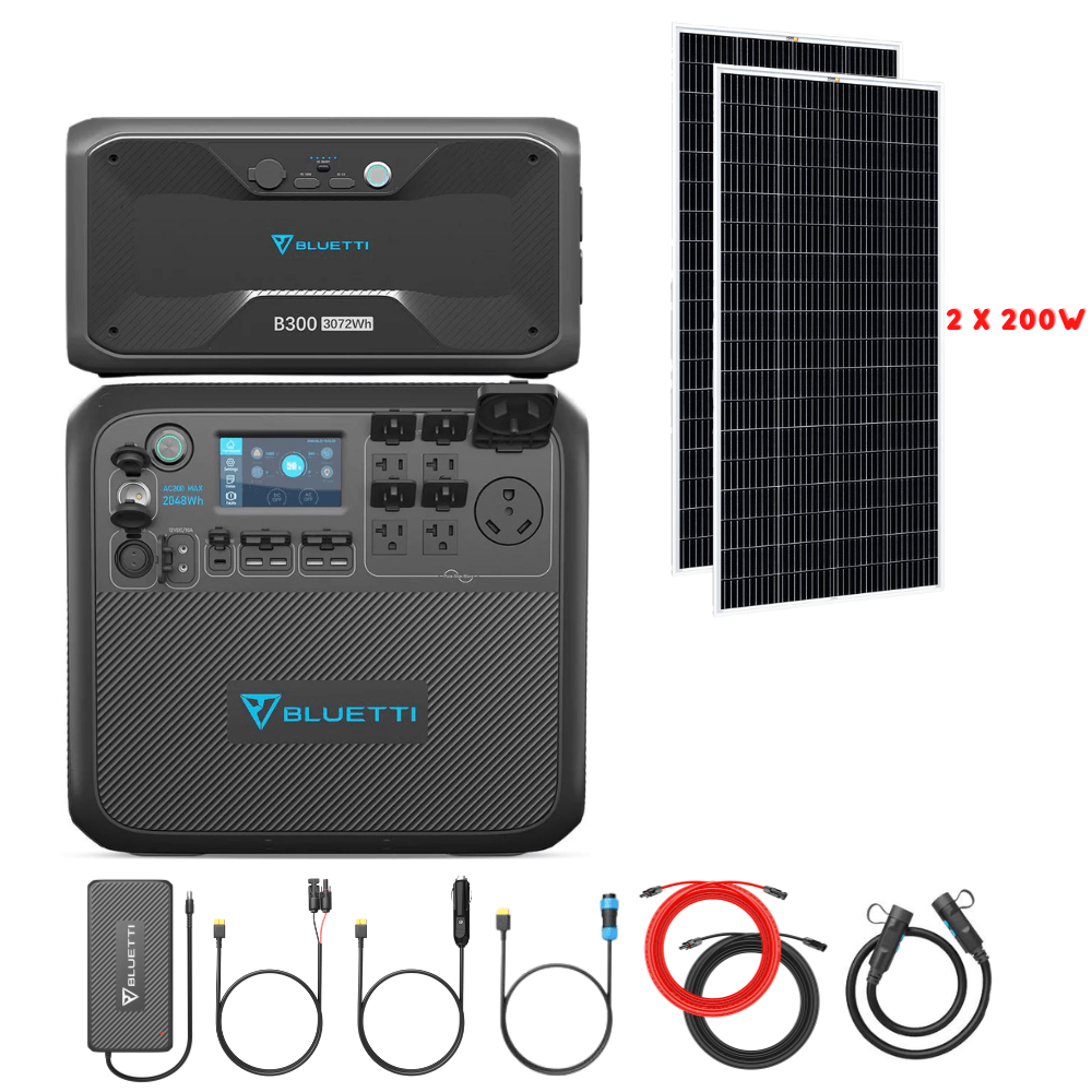 Bluetti AC200MAX + Optional B300 Batteries + Solar Panels Complete Solar Generator Kit - BP-AC200Max+B300+RS-M200[2]+RS-30102 - Avanquil