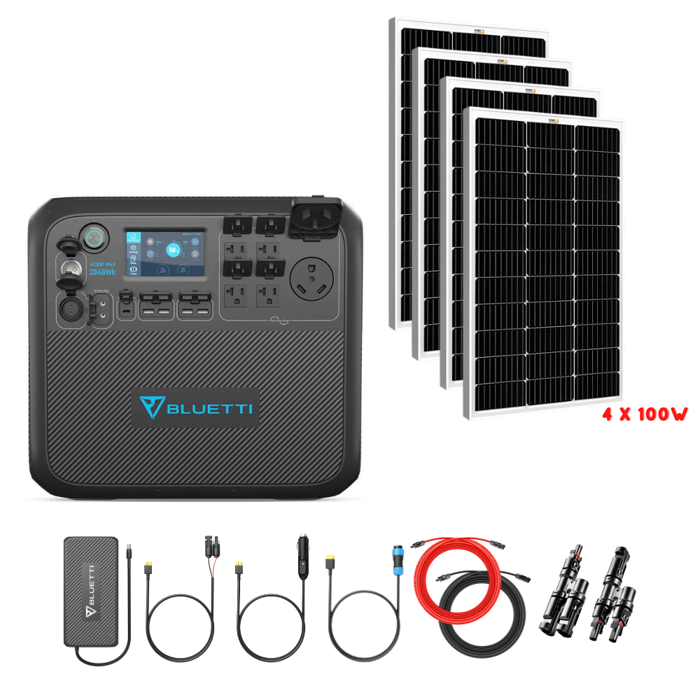 Bluetti AC200MAX + Optional B300 Batteries + Solar Panels Complete Solar Generator Kit - BP-AC200Max+RS-M100[4]+RS-30102-T2 - Avanquil