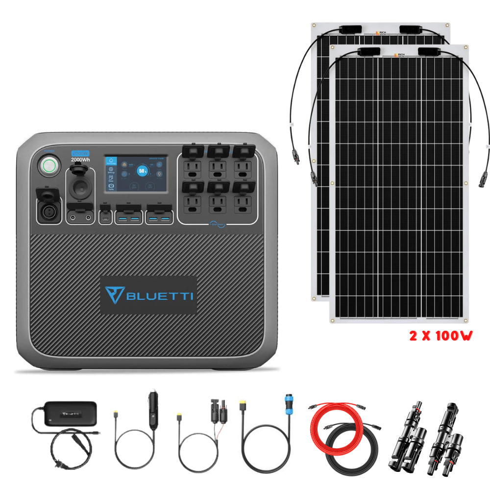Bluetti AC200P 2,000W 2,000Wh + Solar Panels Complete Solar Generator Kit - BP-AC200P+RS-F100[2]+RS-30102-T2 - Avanquil