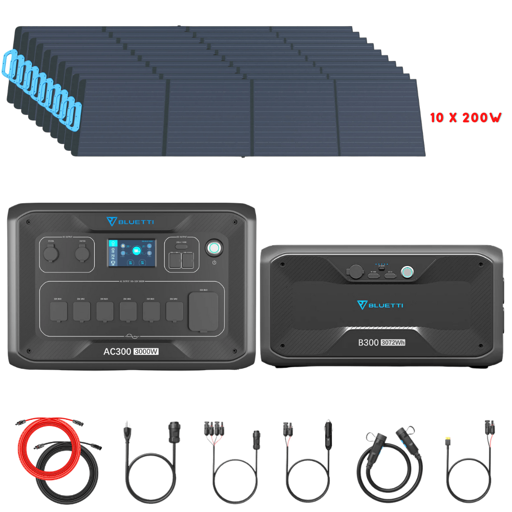 Bluetti AC300 Inverter Module + B300 Batteries + Solar Panels Complete Solar Generator Kit - BP-AC300+B300[1]+PV200[10]+RS-50102[2] - Avanquil