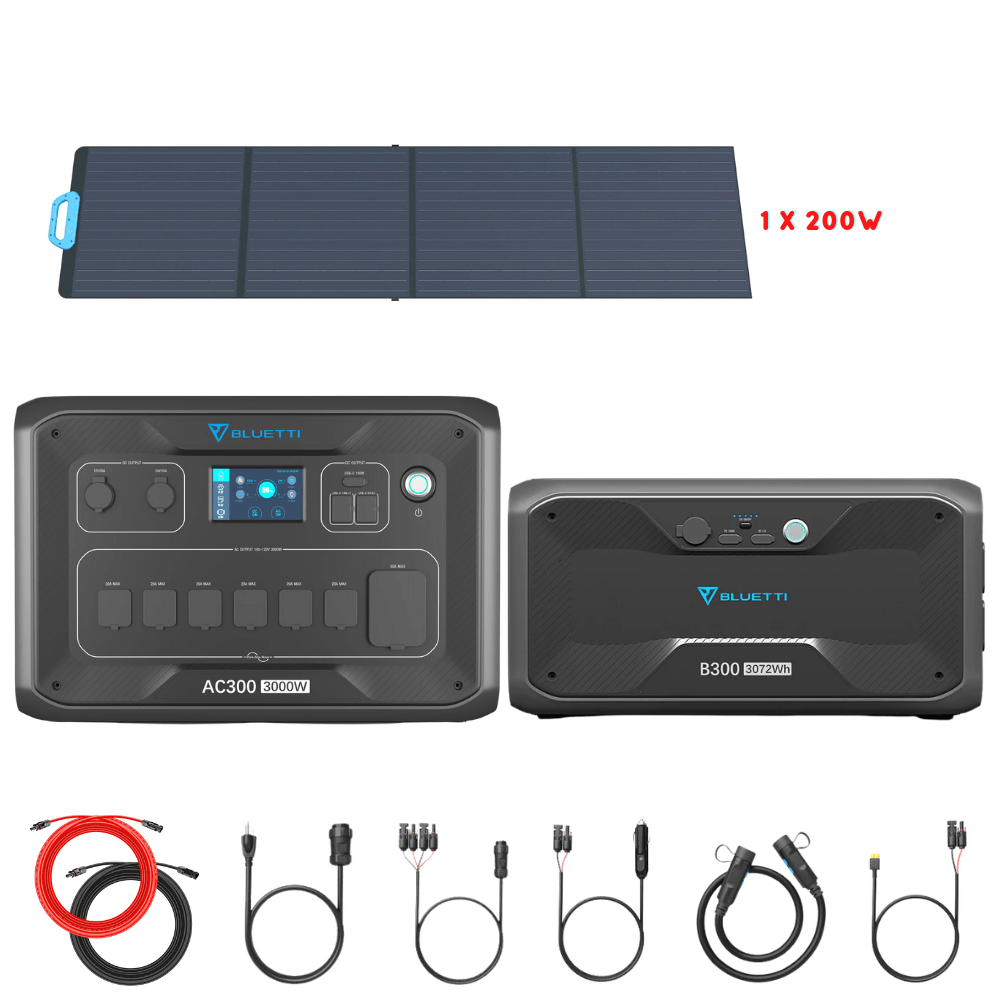 Bluetti AC300 Inverter Module + B300 Batteries + Solar Panels Complete Solar Generator Kit - BP-AC300+B300[1]+PV200[1]+RS-50102 - Avanquil