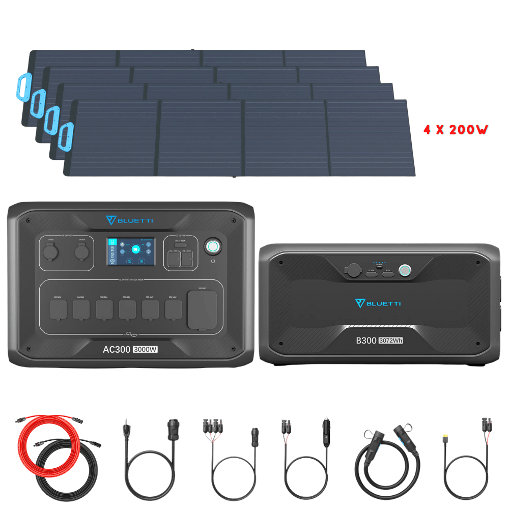 Bluetti AC300 Inverter Module + B300 Batteries + Solar Panels Complete Solar Generator Kit - BP-AC300+B300[1]+PV200[4]+RS-50102 - Avanquil