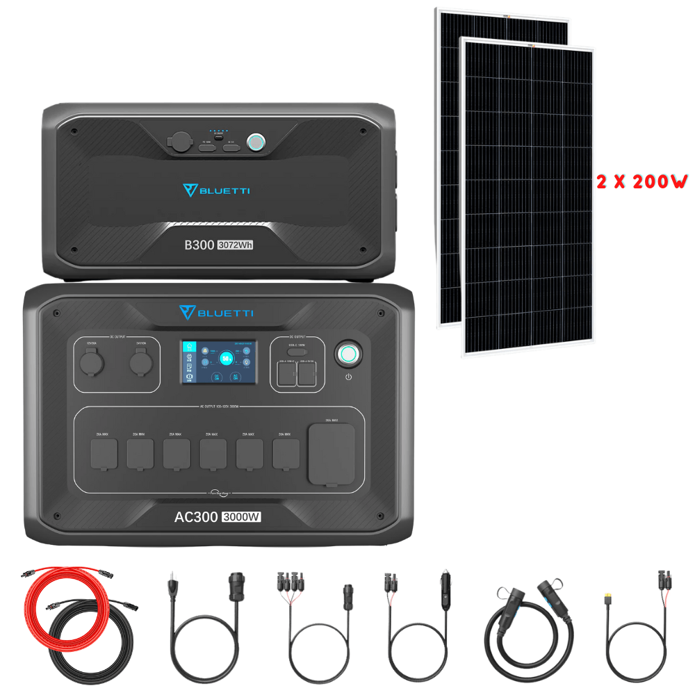 Bluetti AC300 Inverter Module + B300 Batteries + Solar Panels Complete Solar Generator Kit - BP-AC300+B300[1]+RS-M200[2]+RS-50102 - Avanquil