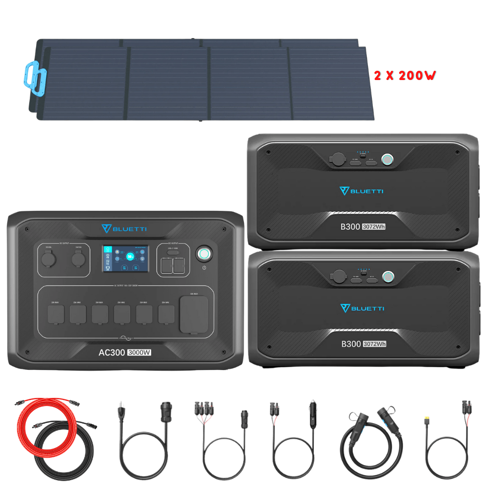 Bluetti AC300 Inverter Module + B300 Batteries + Solar Panels Complete Solar Generator Kit - BP-AC300+B300[2]+PV200[2]+RS-50102 - Avanquil