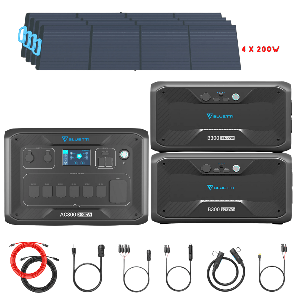Bluetti AC300 Inverter Module + B300 Batteries + Solar Panels Complete Solar Generator Kit - BP-AC300+B300[2]+PV200[4]+RS-50102 - Avanquil
